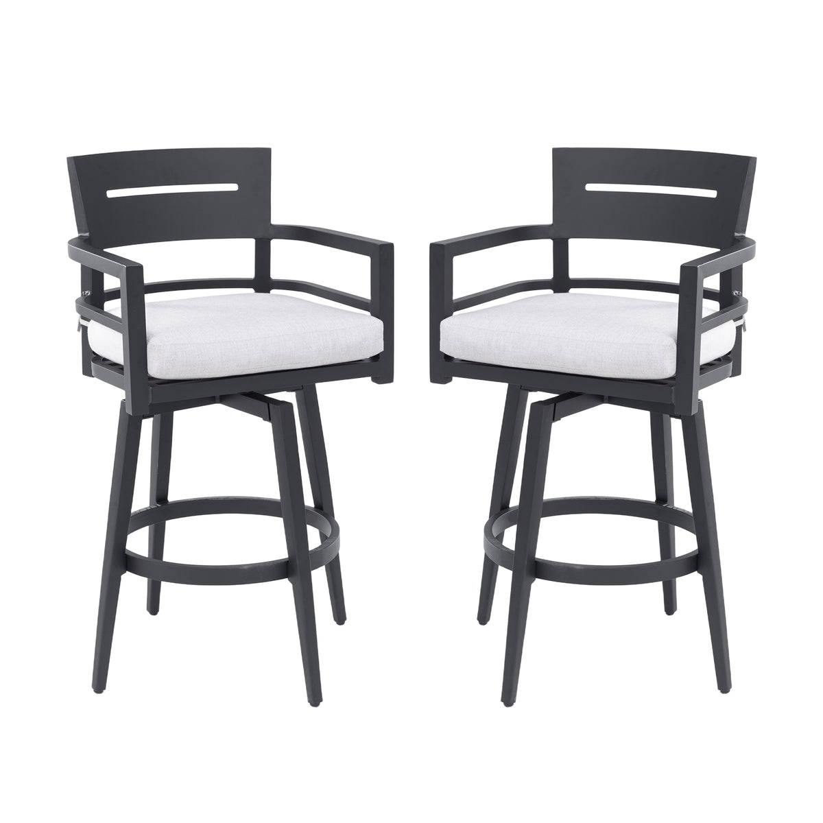 Black Aluminum Outdoor Swivel Bar Chair with Cushions, Set of 2