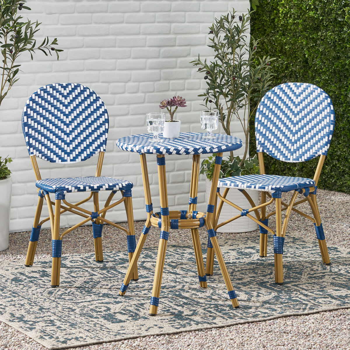 Bamboo Finish Aluminum 3-Piece Bistro Set