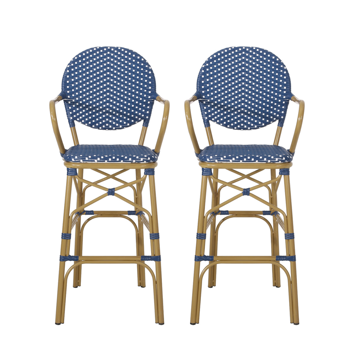 Navy Blue Aluminum Outdoor Bar Stool, Set of 2, 29.5 in Seat Height