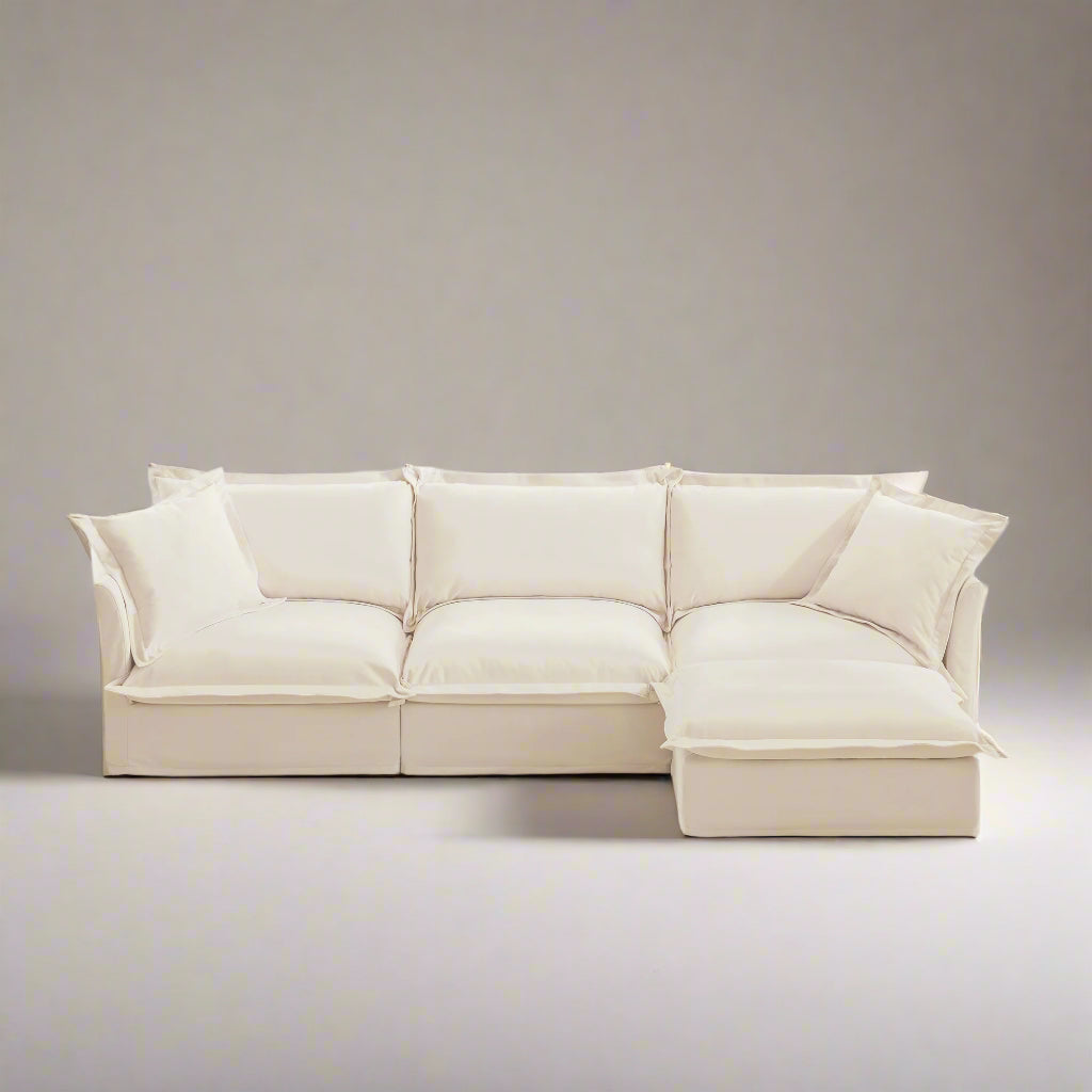 Fluffy 3-Seat Modular Sofa in Chenille Cream with 1 ottoman #OttOnly_1 #Fabric_Chenille Cream