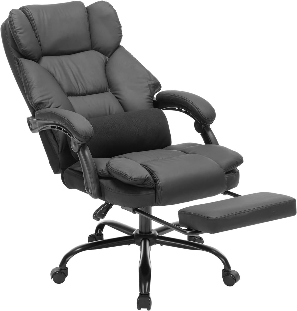 Black Vegan Leather Office Chair, Footrest, Reclining, 400 lb