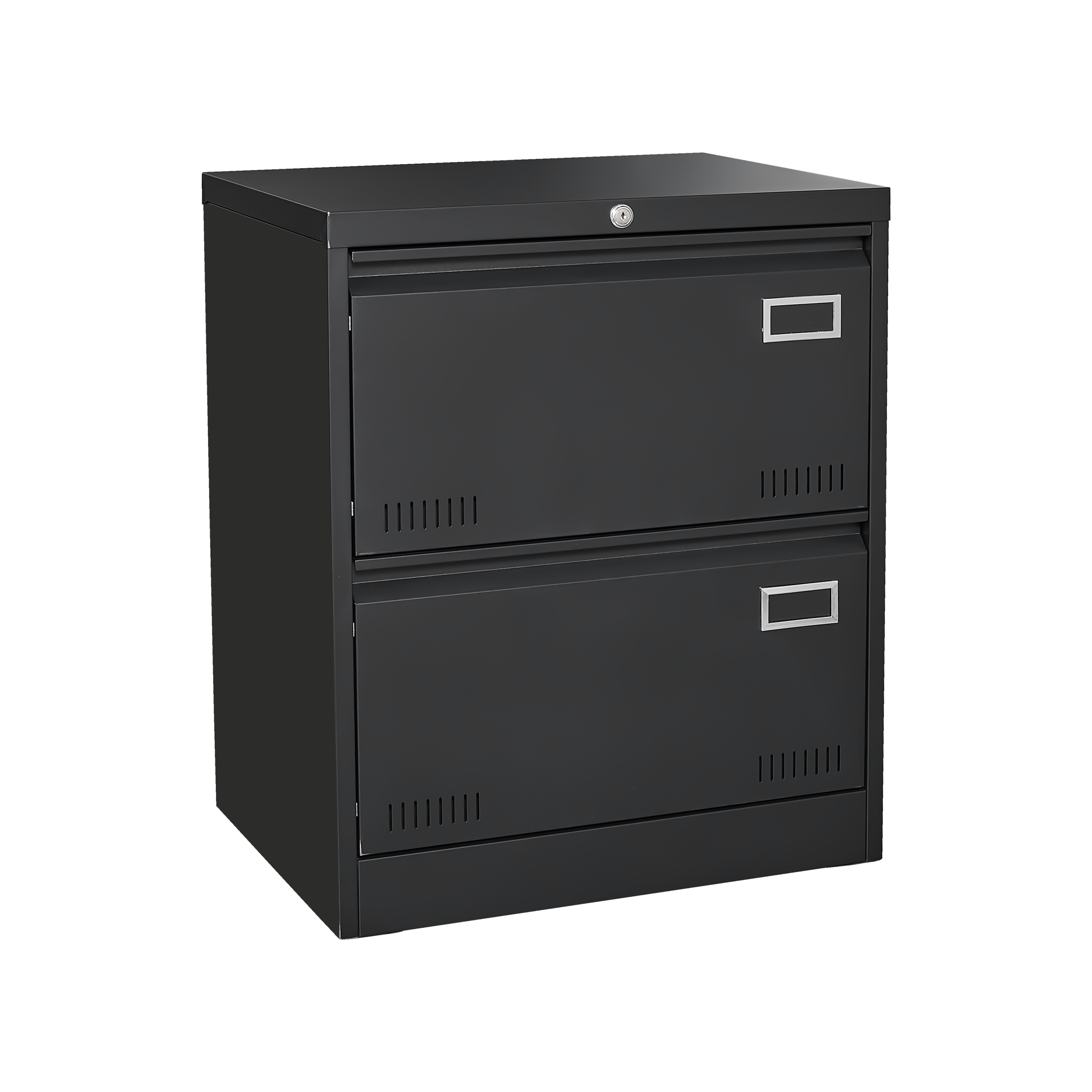 Modern Metal File Cabinet, 2 Drawers, Locking, 28.5 in Tall, Black