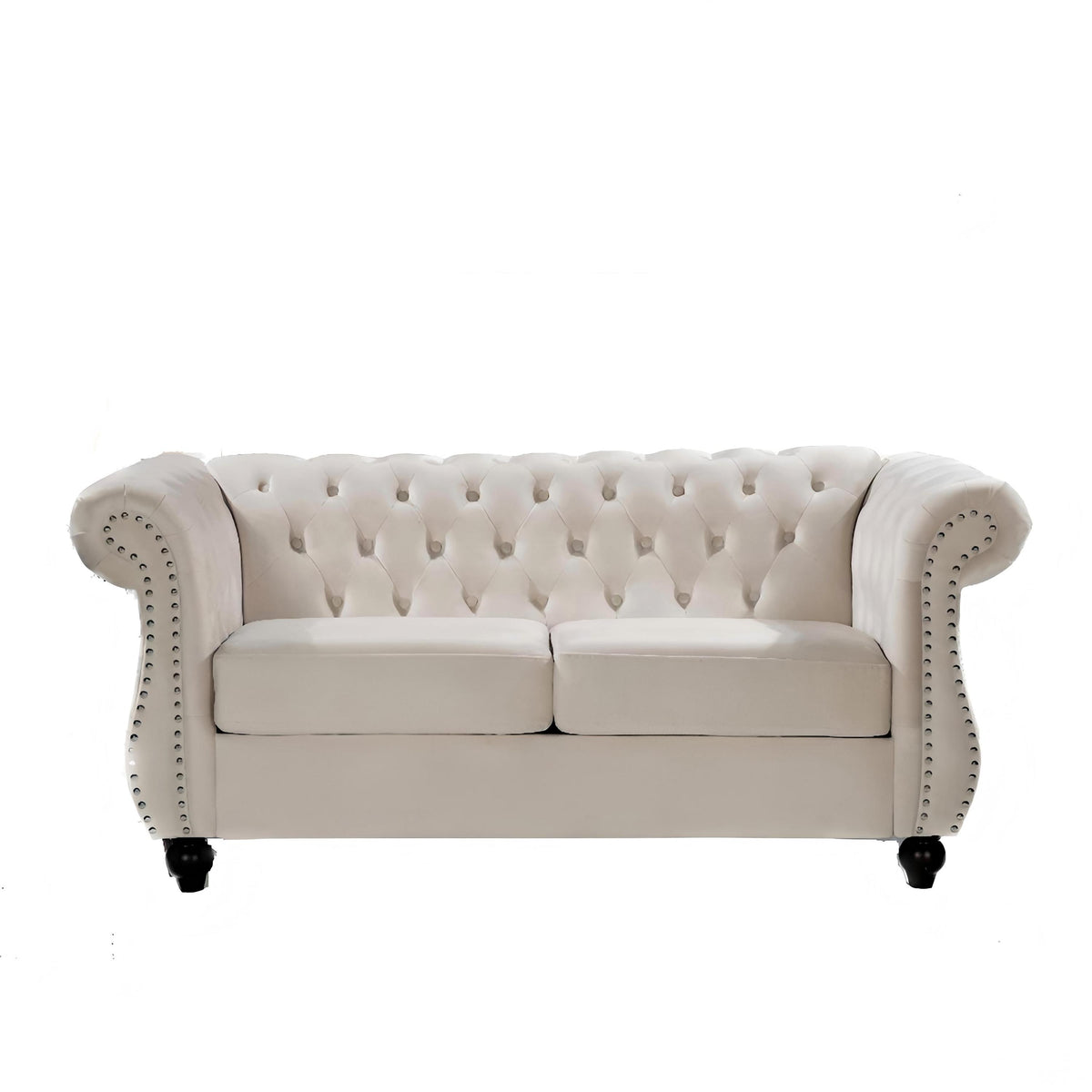 Ivory Velvet Tufted Chesterfield Sofa, 67.6 in Wide