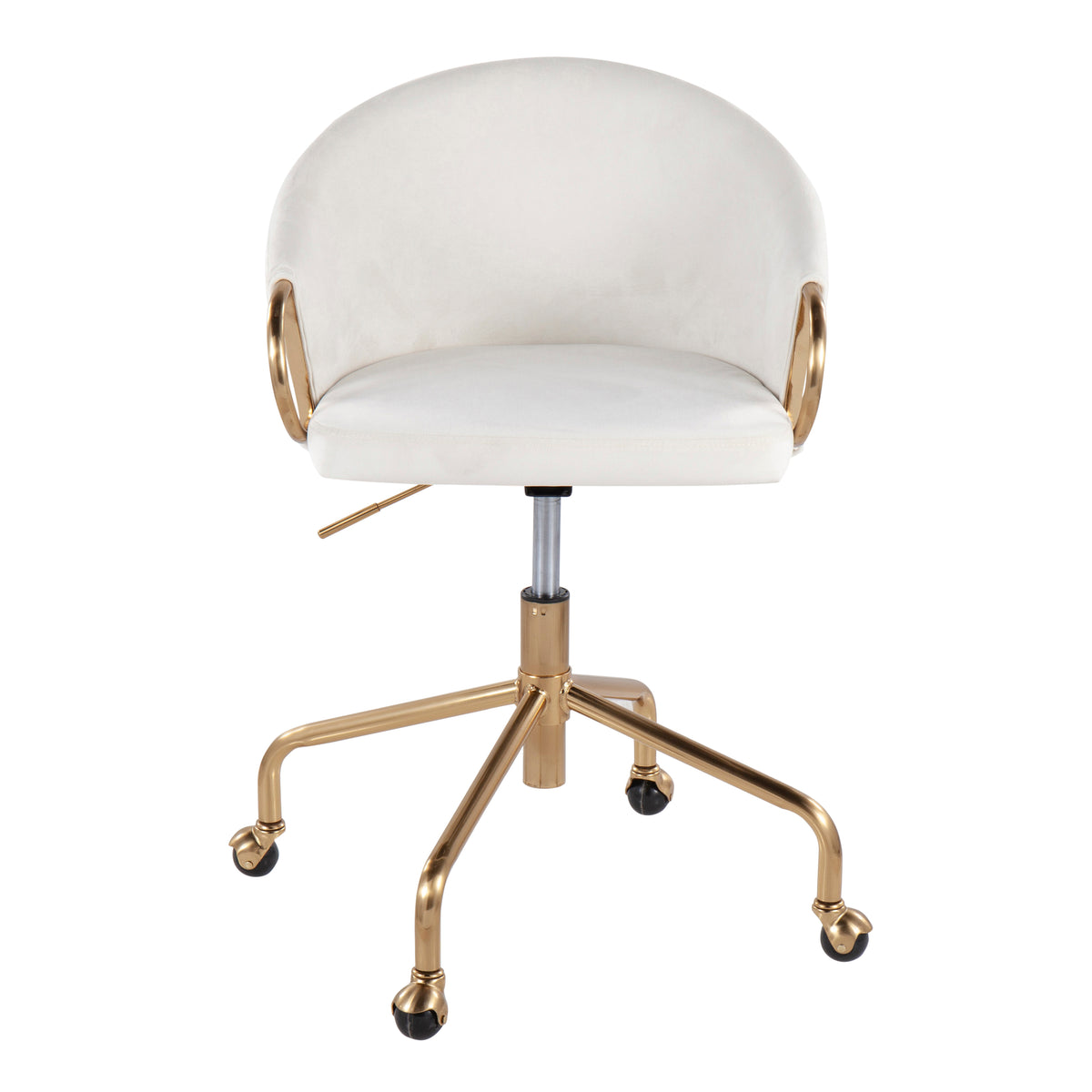 Cream Velvet Office Chair with Gold Base, Swivel, 250 lb