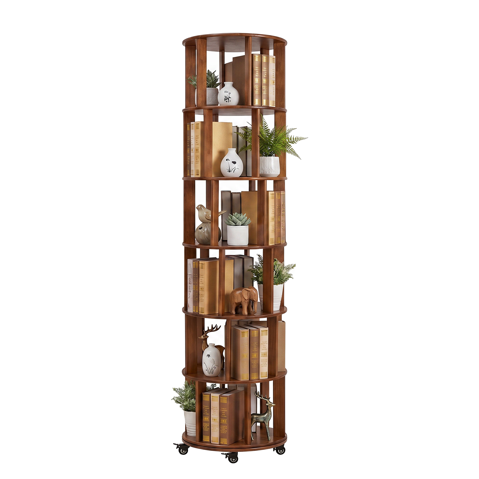 Solid Wood Bookcase, 6 Shelves, Locking, 78 in Tall, Walnut