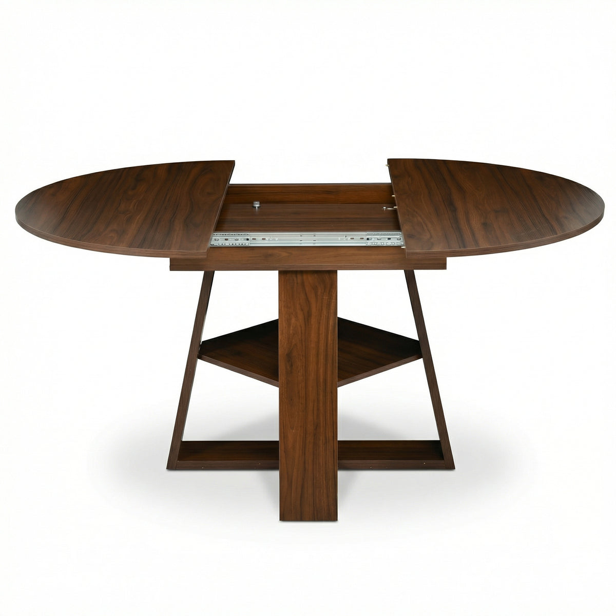 Studio view of the tabletop slid open to show the metal extension rail