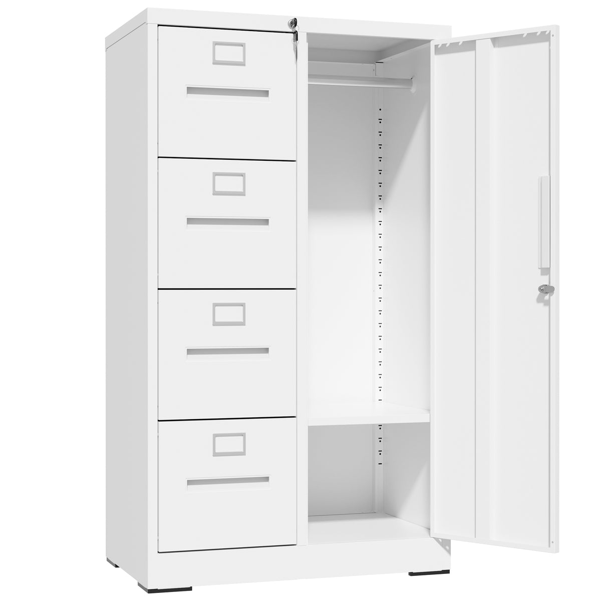 File Cabinet, 4 Drawers, Doors, Locking, 52.3 in Tall, White, 17.7 in Wide