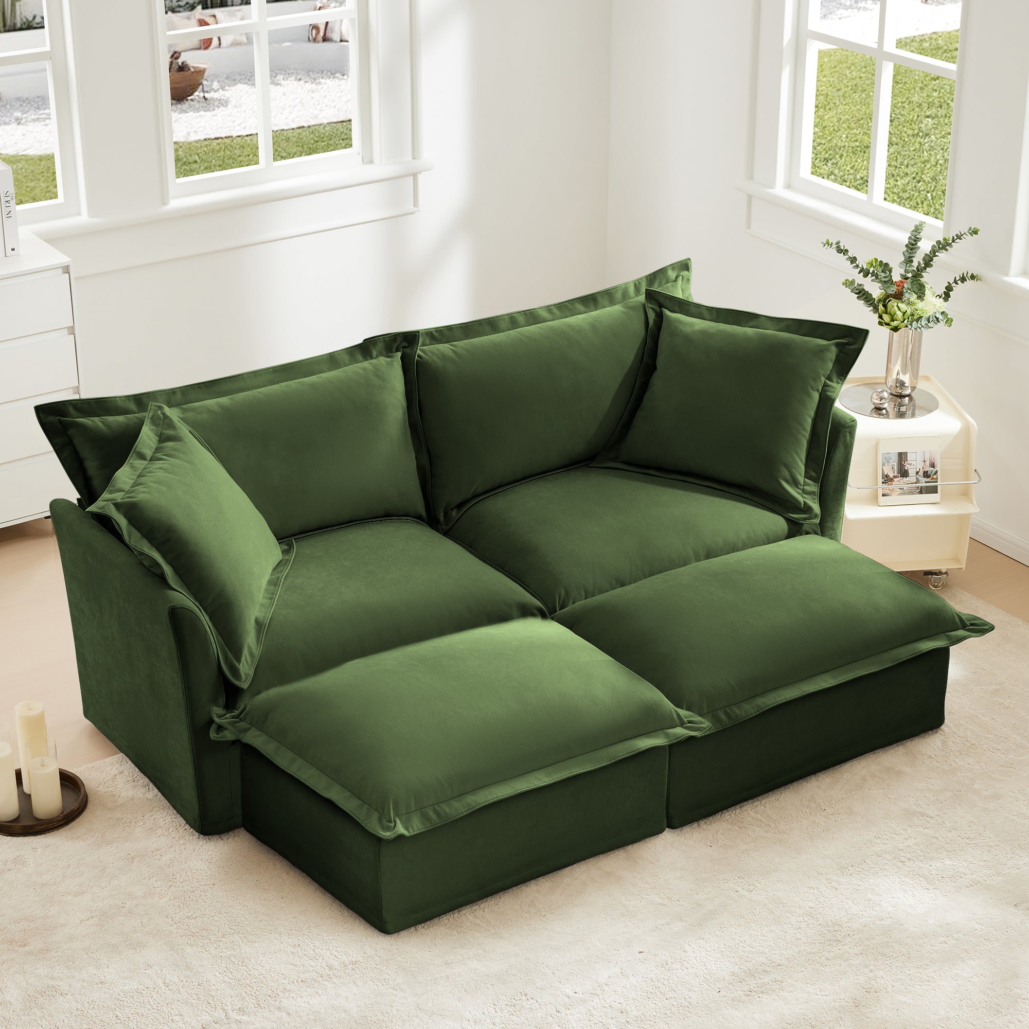 Fluffy 2-Seat Modular Sofa in Chenille Olive #OttOnly_2 #Fabric_Chenille Olive