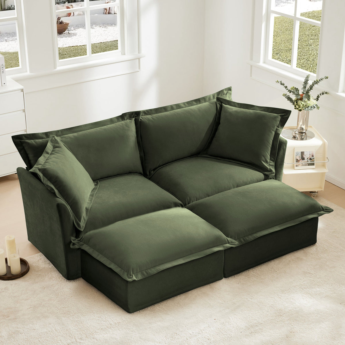 Fluffy 2-Seat Modular Sofa in Chenille Olive #OttOnly_2 #Fabric_Chenille Olive