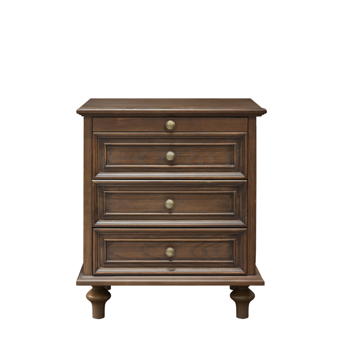 Farmhouse 4 Drawer Nightstand with Pull-Out Tray, Walnut Brown