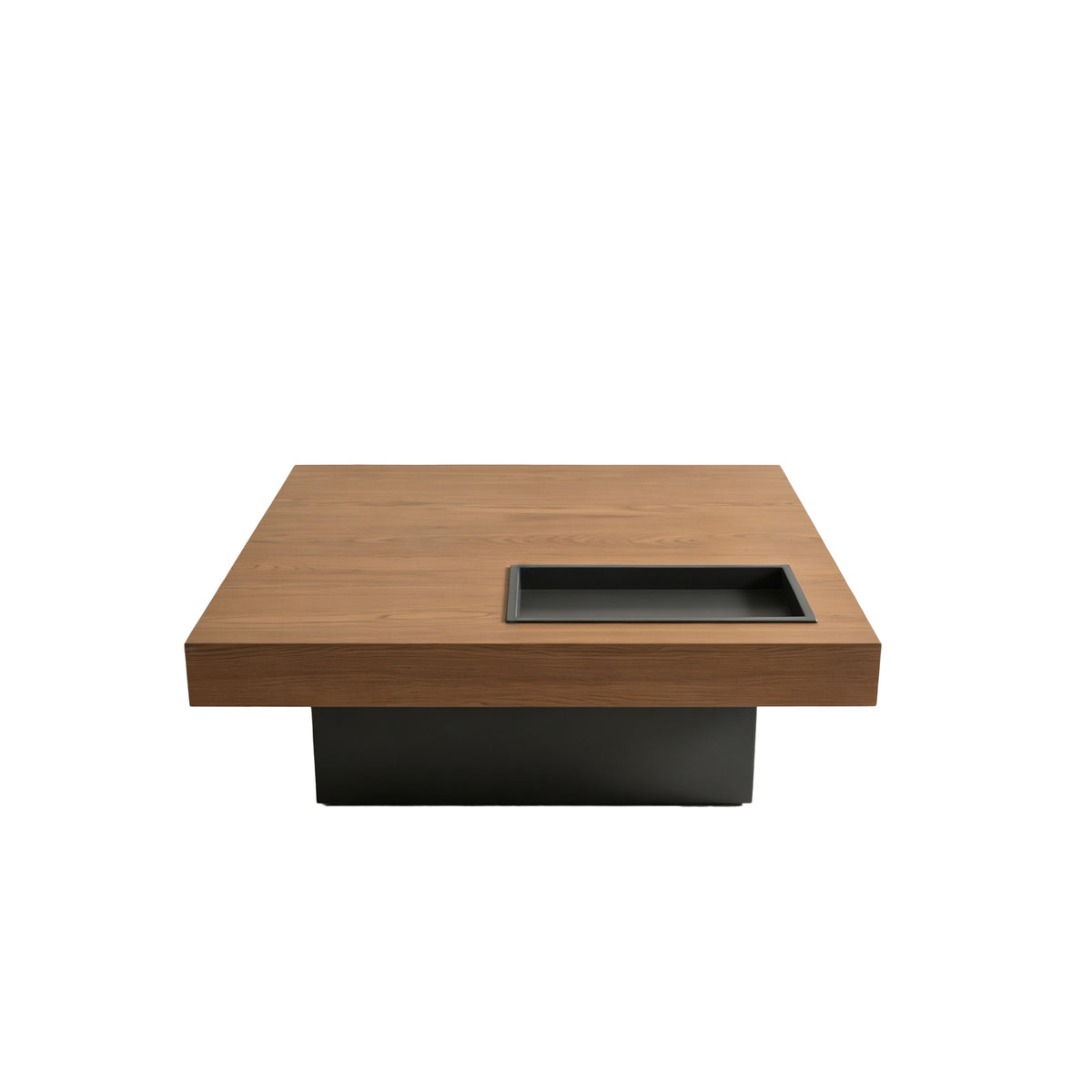 Walnut Square Floating Coffee Table with Inset Tray, 35.4 in