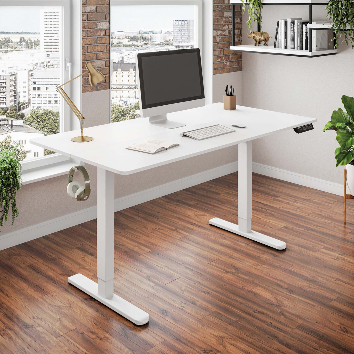 Industrial Electric Standing Desk, 3 Memory Presets, 47.3 in, White