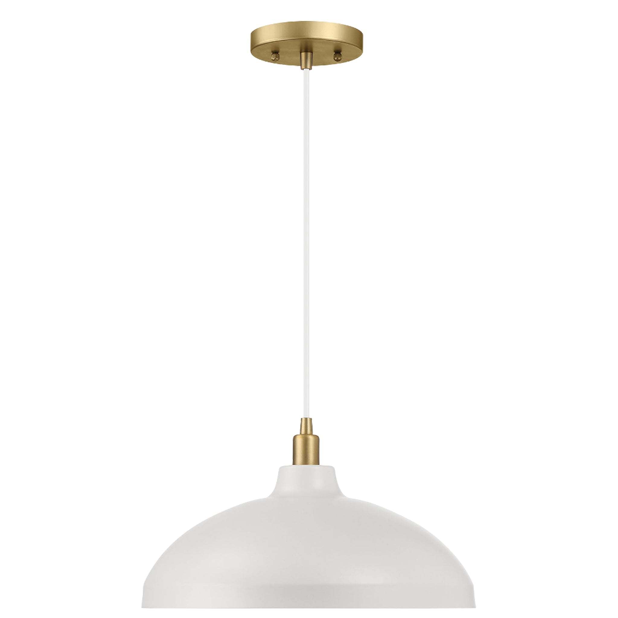 Gold and White Pendant Light, 14 in, Brass