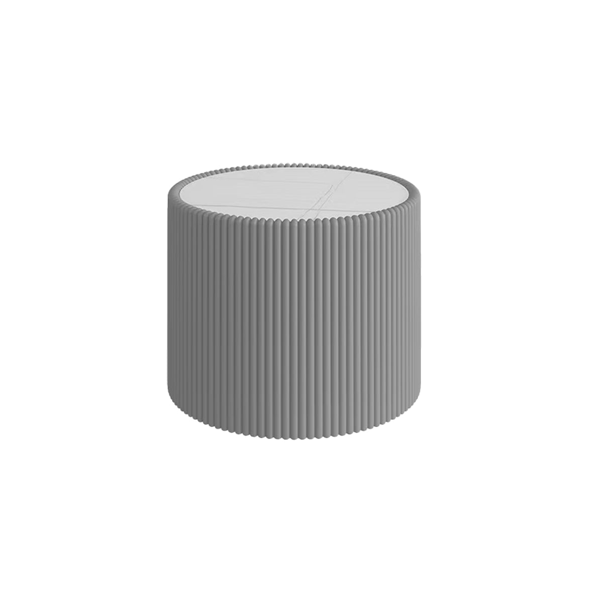 Gray Fluted Drum Side Table with Sintered Stone Top, 17.7 in