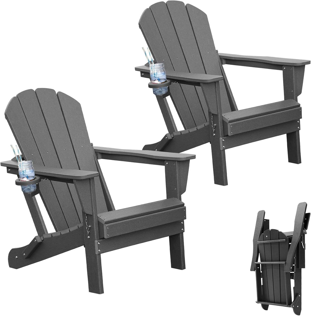 Gray HDPE Folding Adirondack Chair, Set of 2