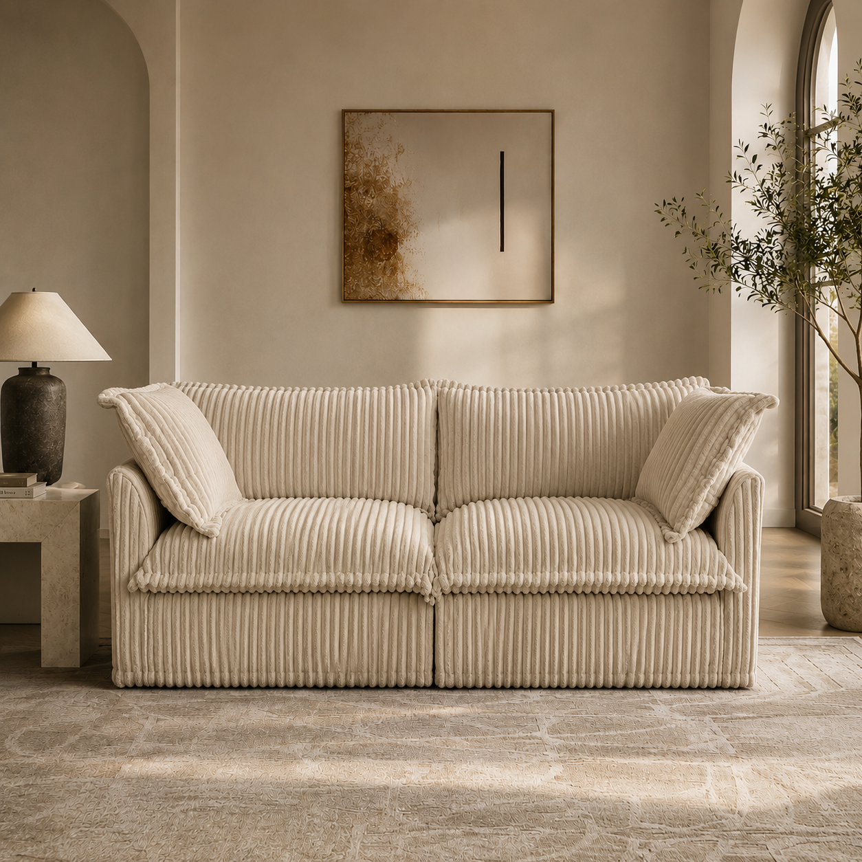 Fluffy 2-Seat Modular Sofa in Corduroy Camel, lifestyle photo #OttOnly_0 #Fabric_Corduroy Camel