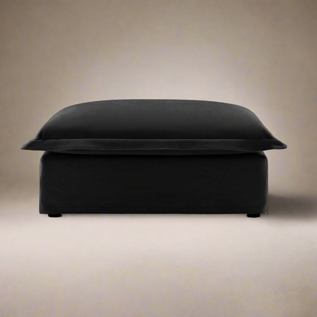 Fluffy Ottoman in Chenille Black #Fabric_Chenille Black
