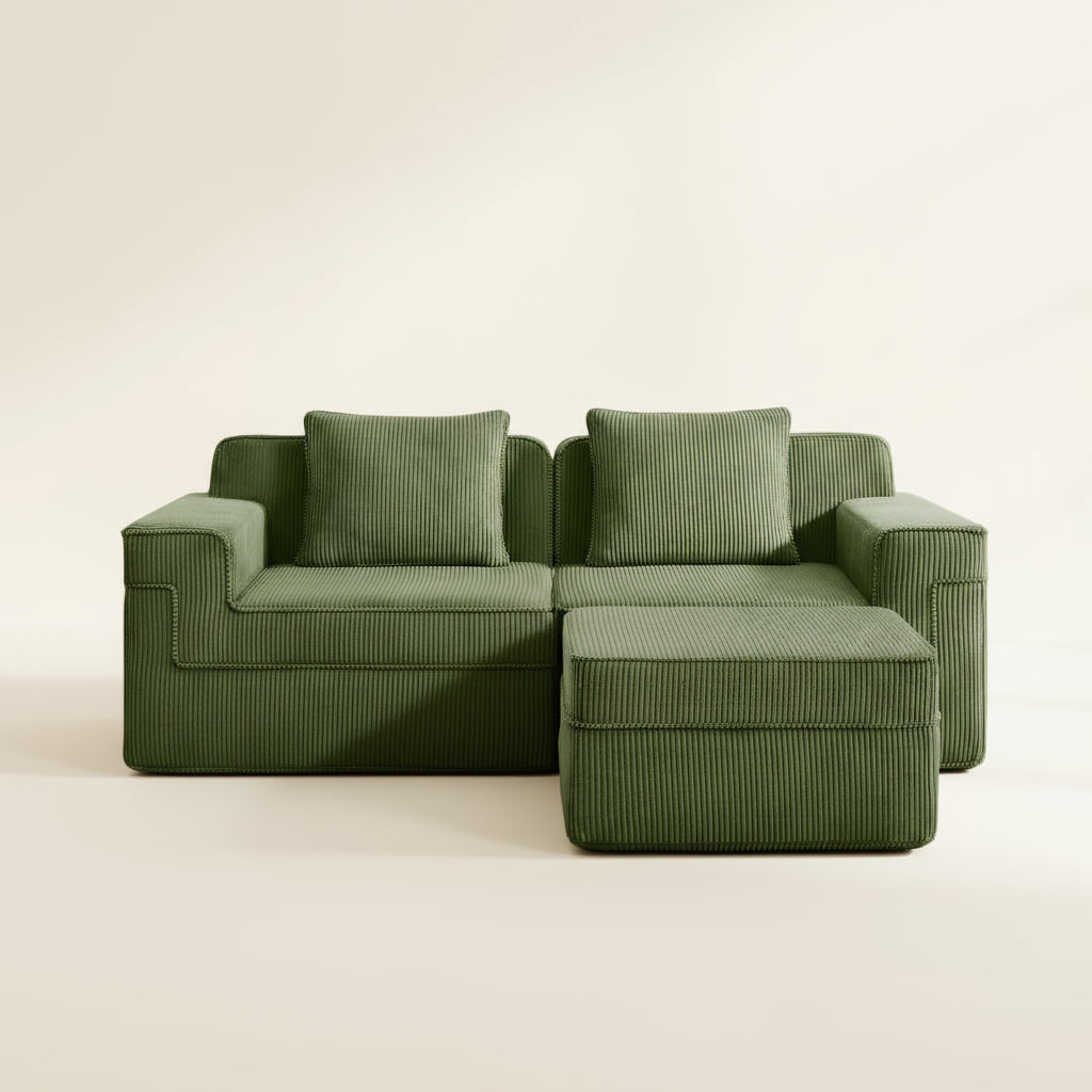 Hudson 2-Seat Boneless Couch in Olive with 1 ottoman #OttOnly_1 #Color_Olive
