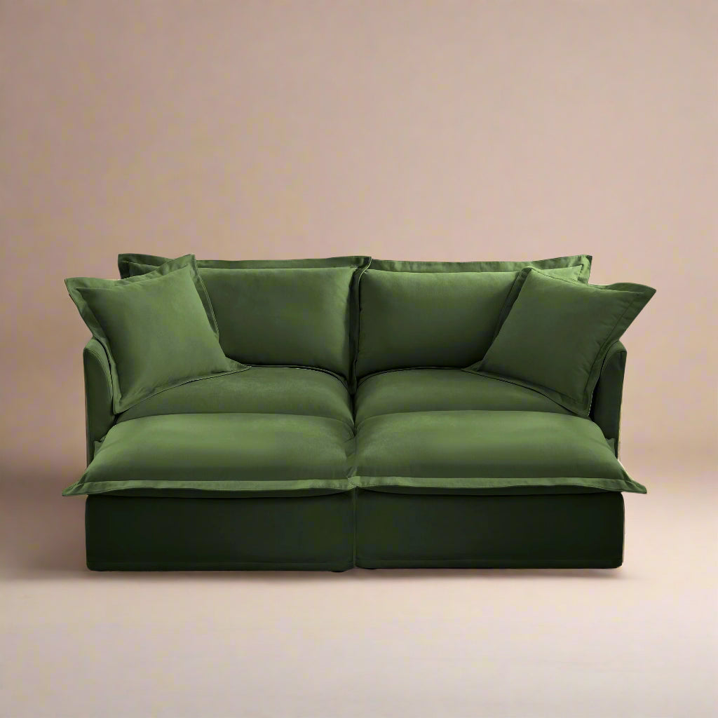 Fluffy 2-Seat Modular Sofa in Chenille Olive with 2 ottomans #OttOnly_2 #Fabric_Chenille Olive