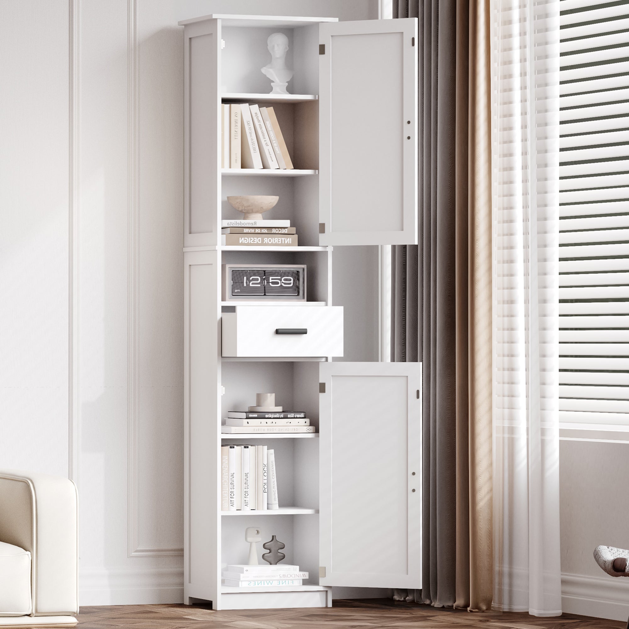 Storage Cabinet, 1 Drawer, 69.3 in Tall, White