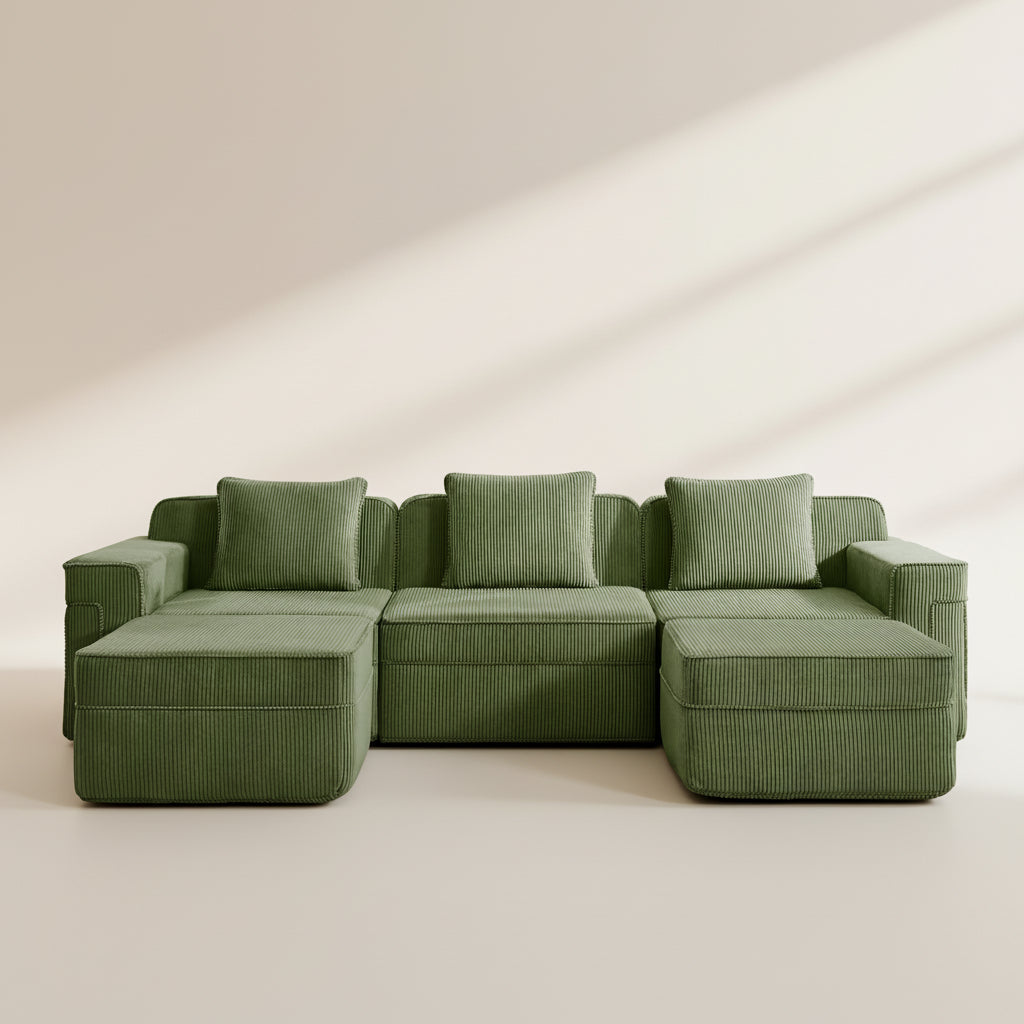 Hudson 3-Seat Boneless Couch in Olive with 2 ottomans #OttOnly_2 #Color_Olive