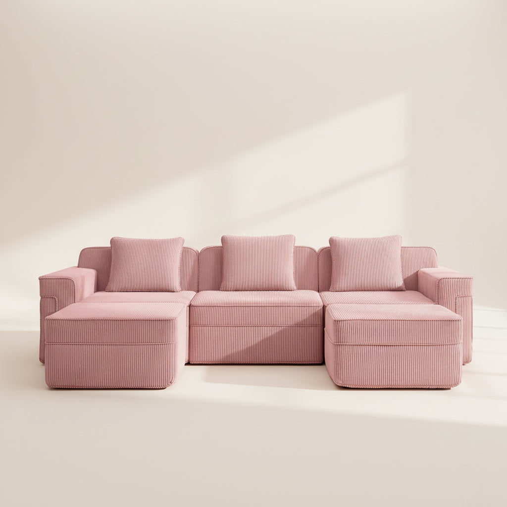 Hudson 3-Seat Boneless Couch in Pink with 2 ottomans #OttOnly_2 #Color_Pink