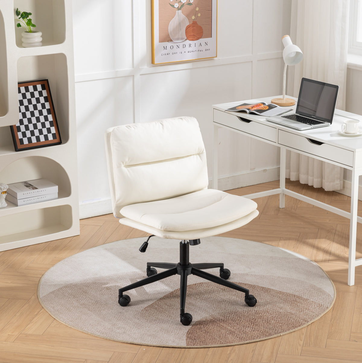 White Vegan Leather Office Chair, Height Adjustable, 19.5-22.5 in Seat