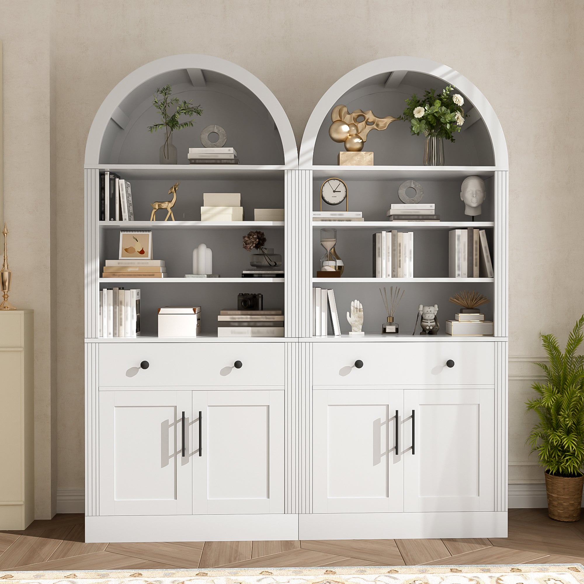 Arched Storage Cabinet, 2 Drawers, Doors, 70.9 in Tall, 63.2 in Wide