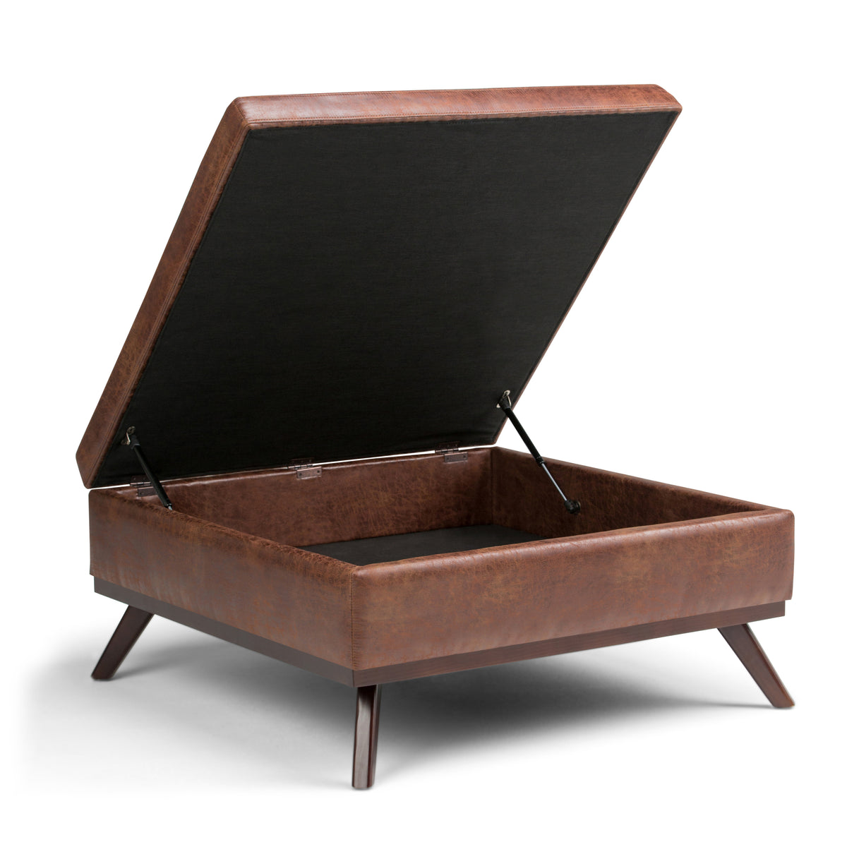 Saddle Brown Faux Leather Square Ottoman Coffee Table with Storage, 36 in