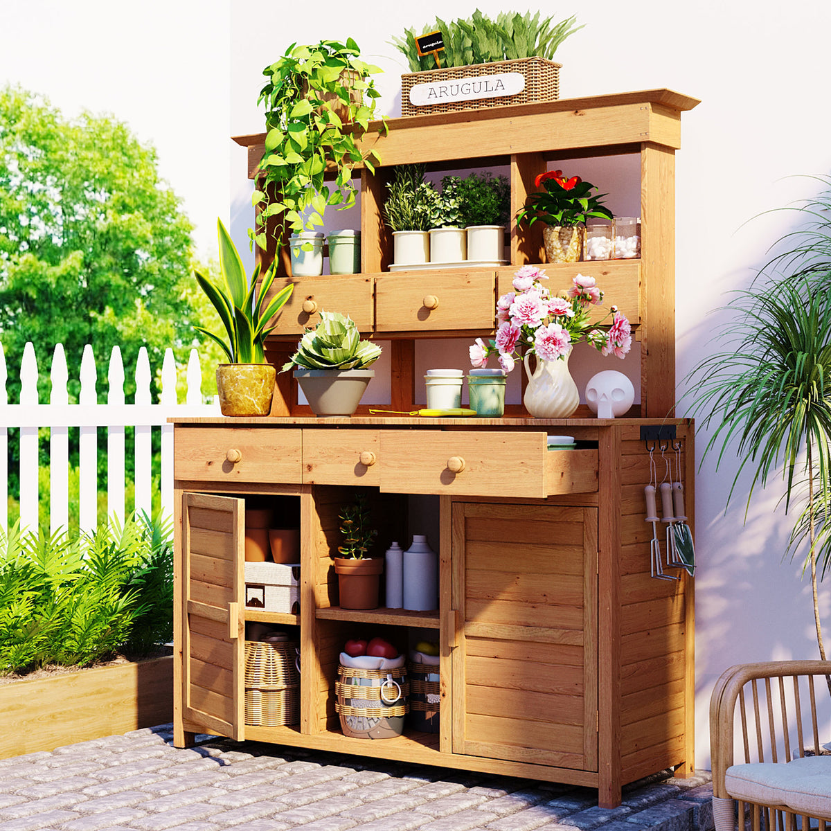 Natural Solid Wood Potting Bench