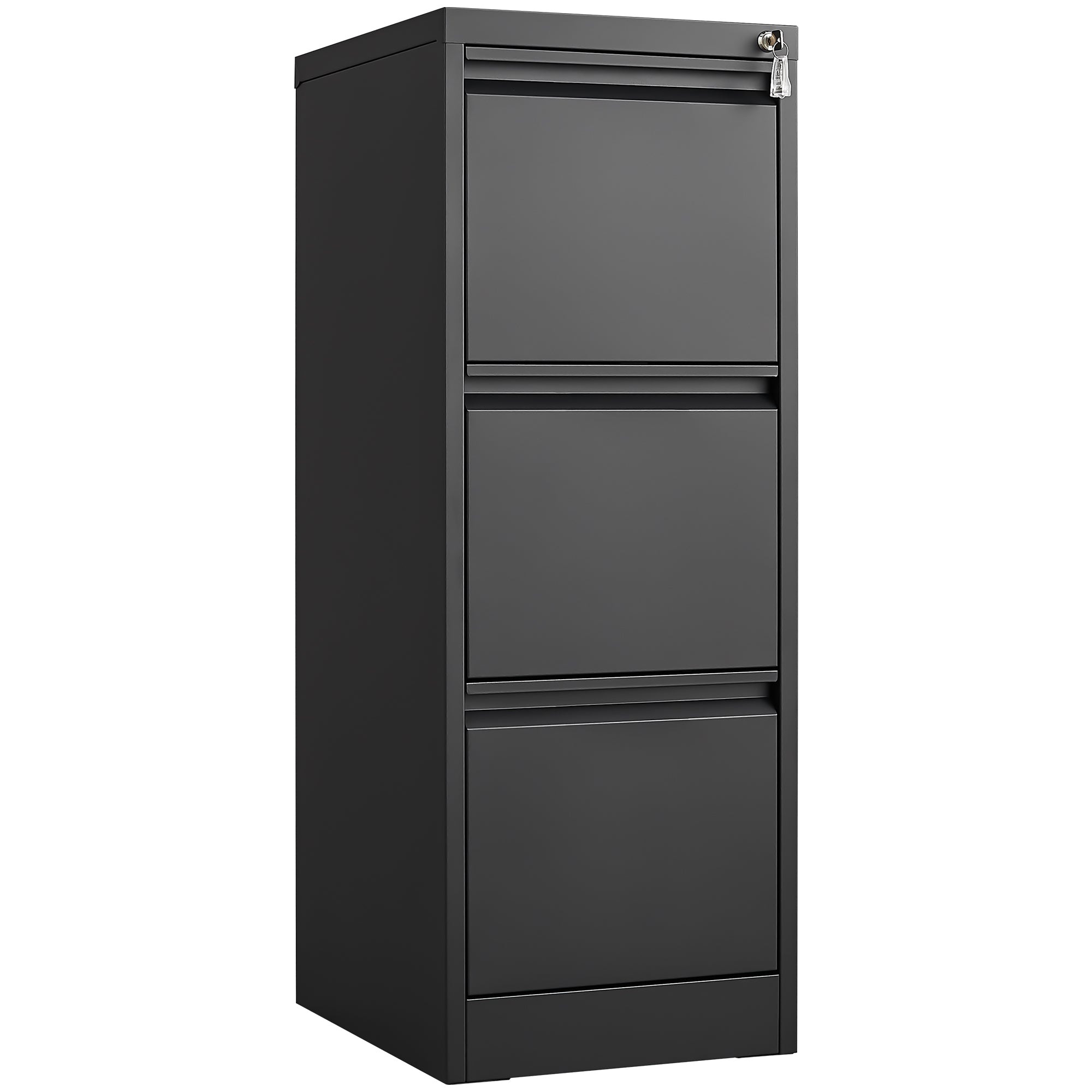 Metal File Cabinet, 3 Drawers, Locking, 40.5 in Tall, Black