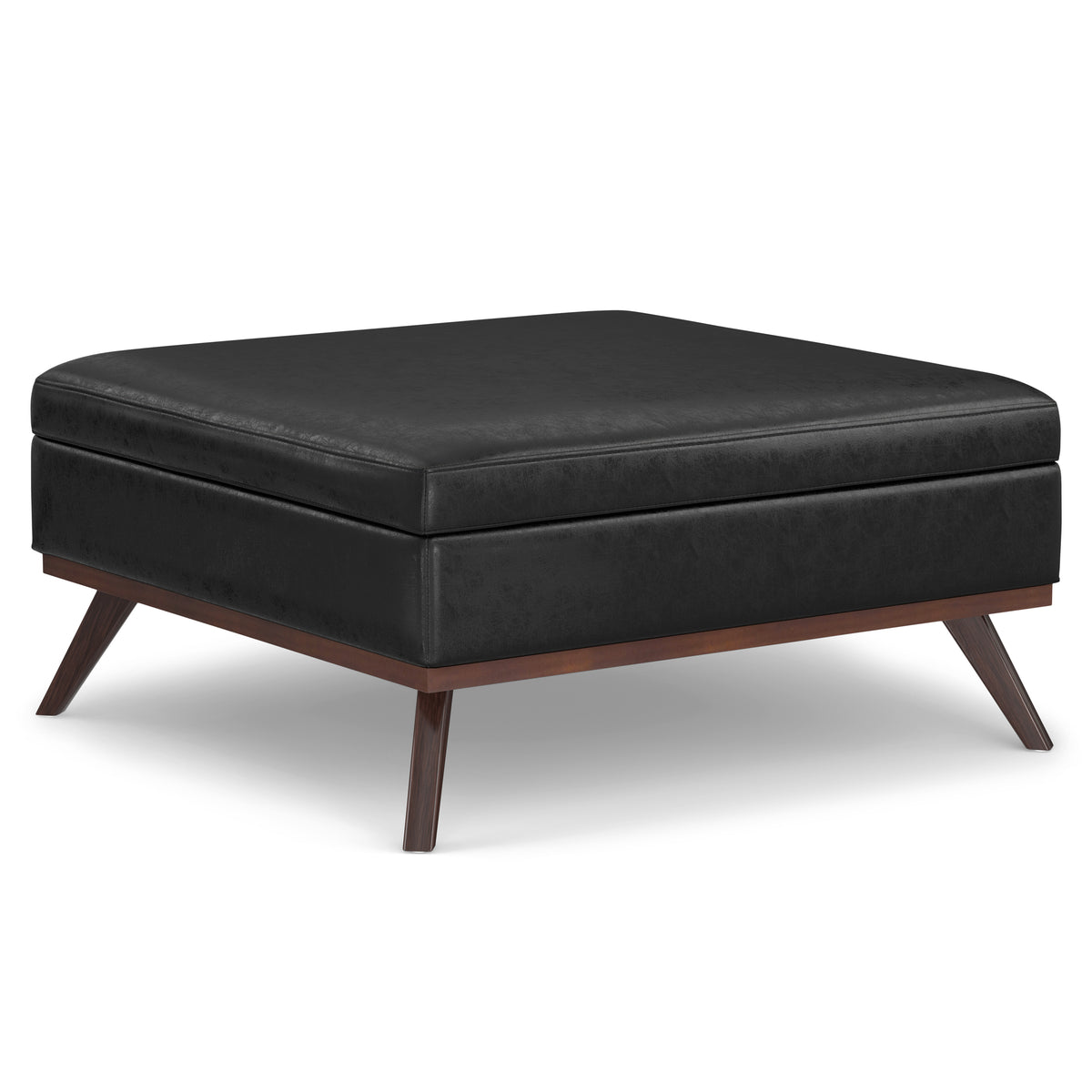 Black Faux Leather Square Ottoman Coffee Table with Storage, 40 in