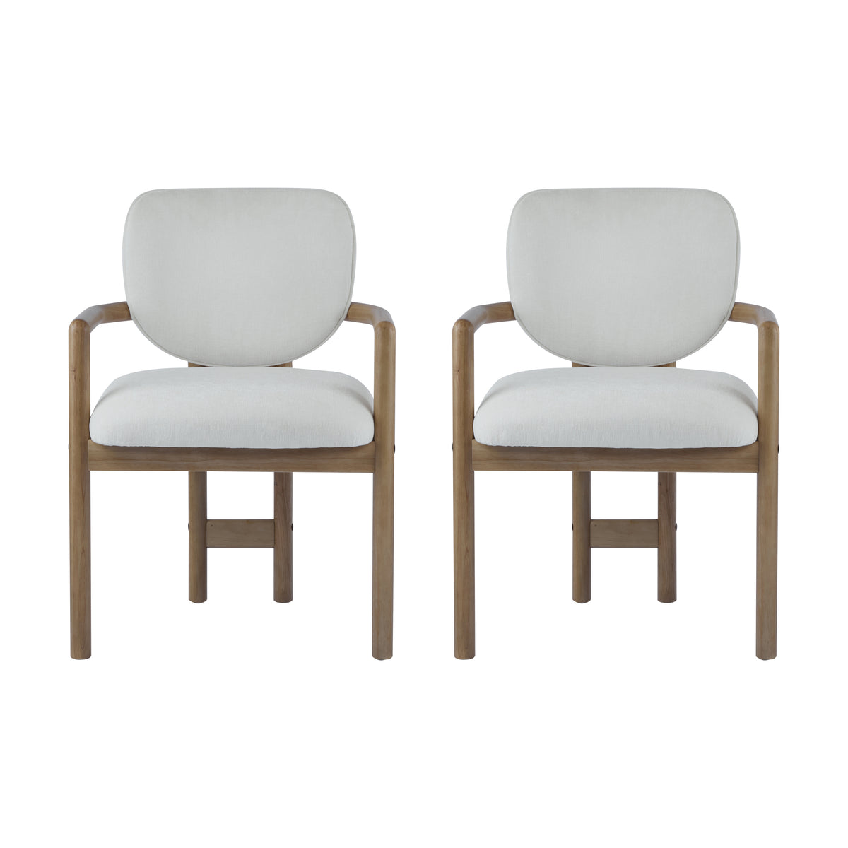 Wood-Frame Dining Arm Chairs Set of 2, White Fabric, Natural