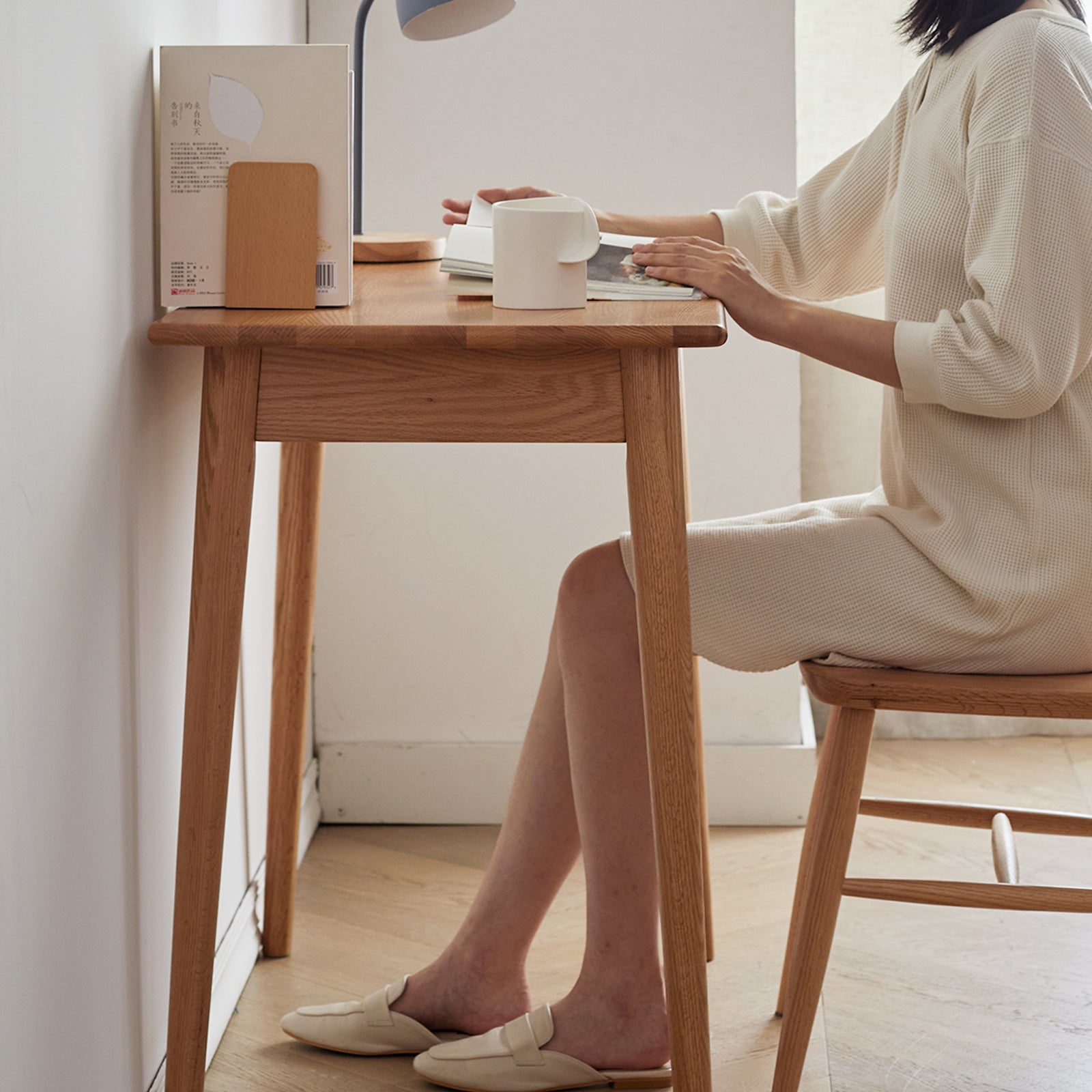 Solid Oak Computer Desk, 39.4 in, Natural
