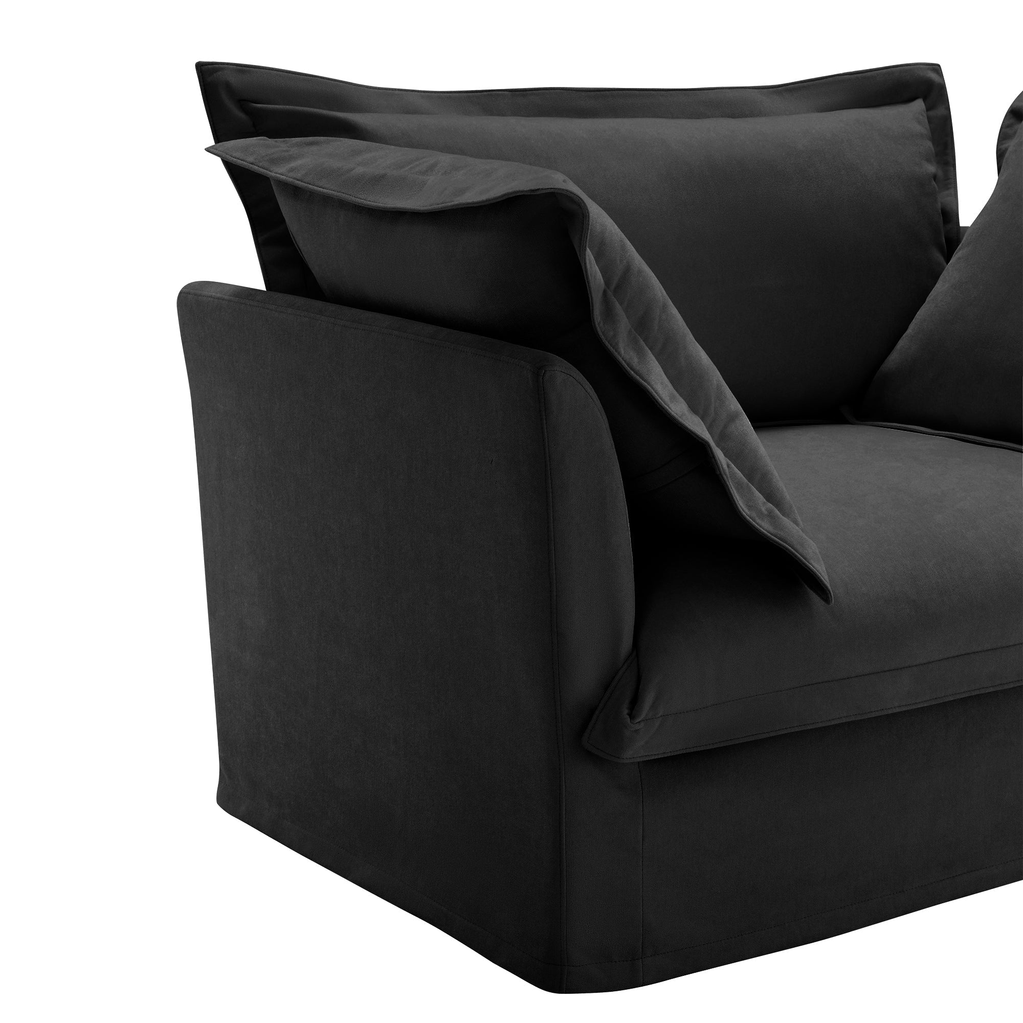 Fluffy Ottoman in Chenille Black #Fabric_Chenille Black