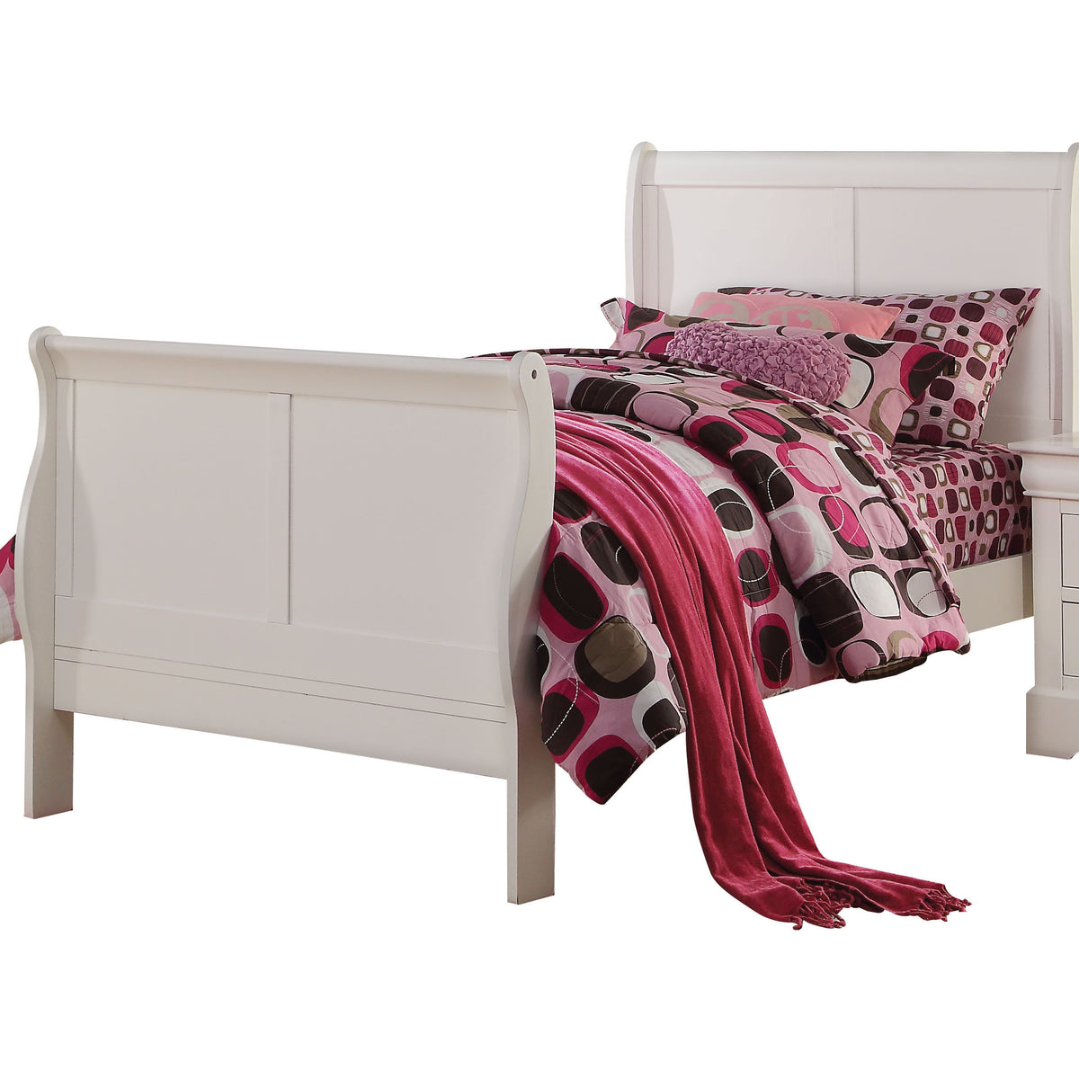 Twin Sleigh Bed, Curved Headboard, White Finish