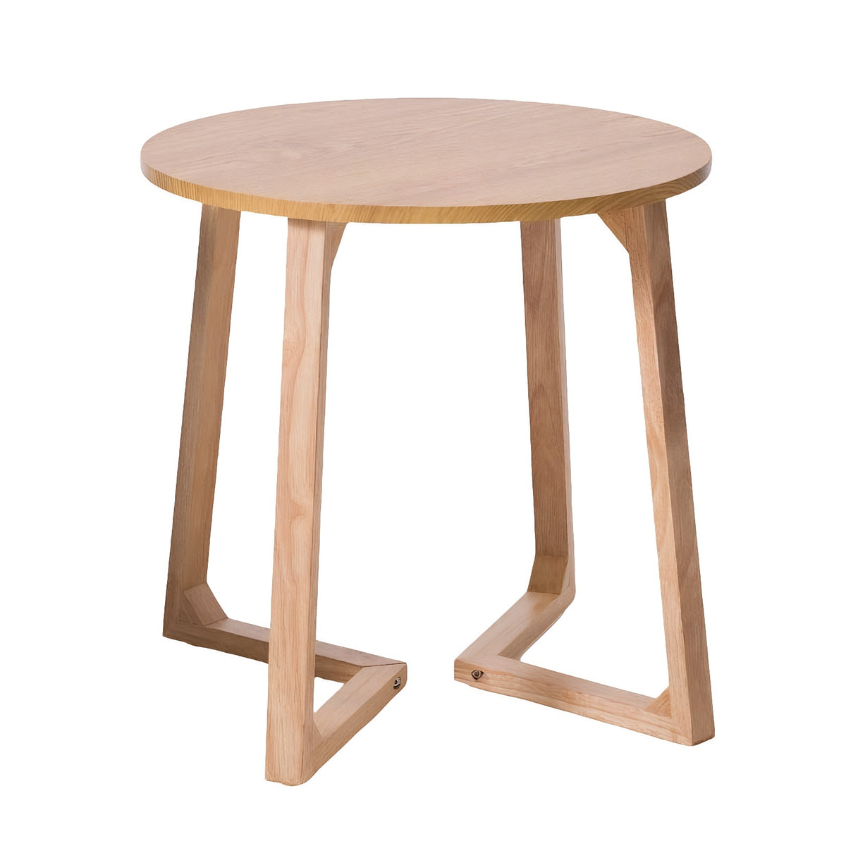 Natural Mid-Century V-Leg Round Side Table, 23.6 in