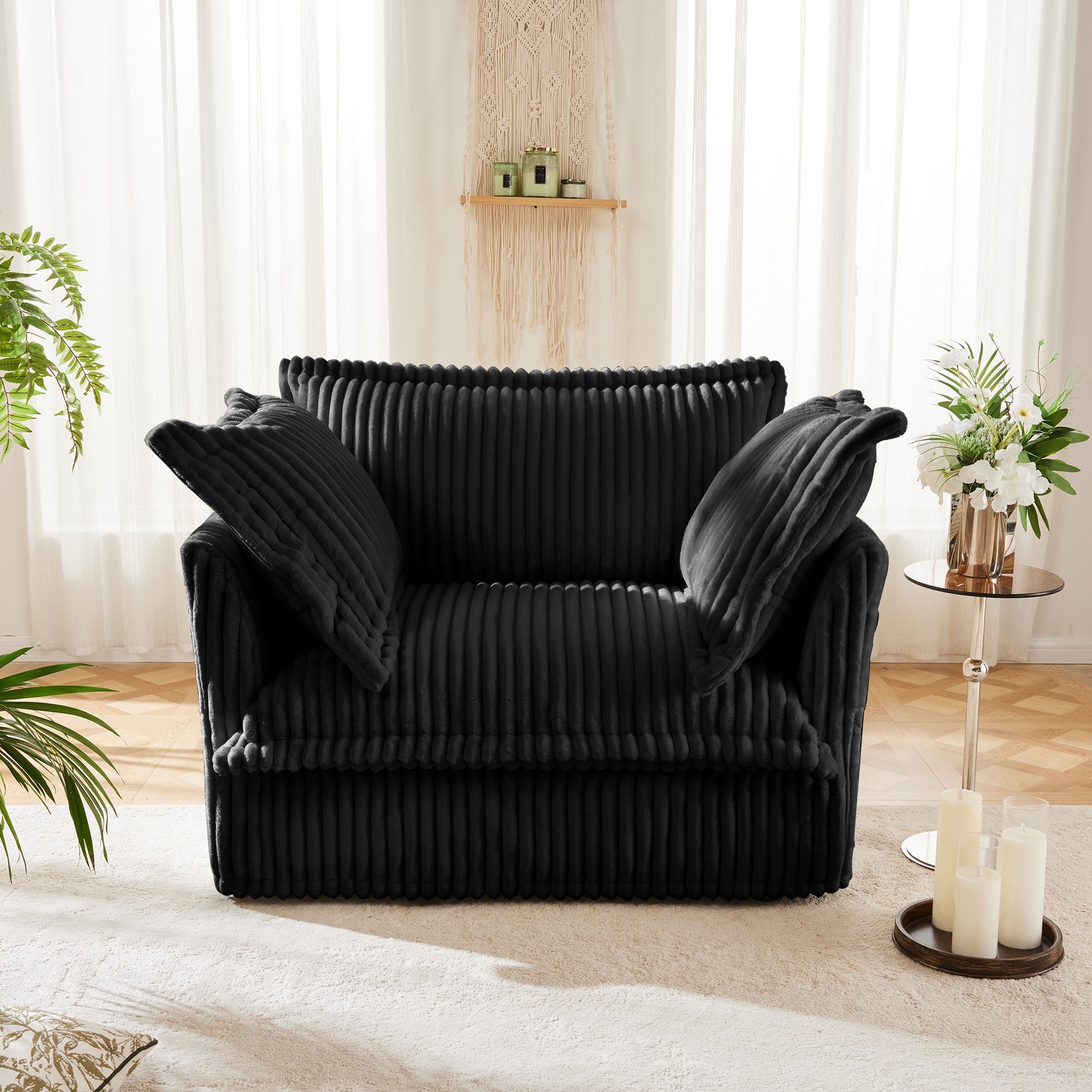 Fluffy Lounge Chair in Corduroy Black #Fabric_Corduroy Black