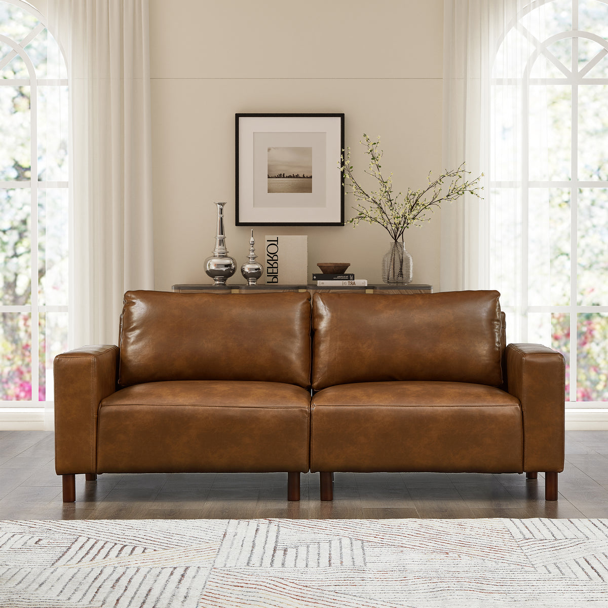 Brown Vegan Leather Loveseat, 78.5 in Wide