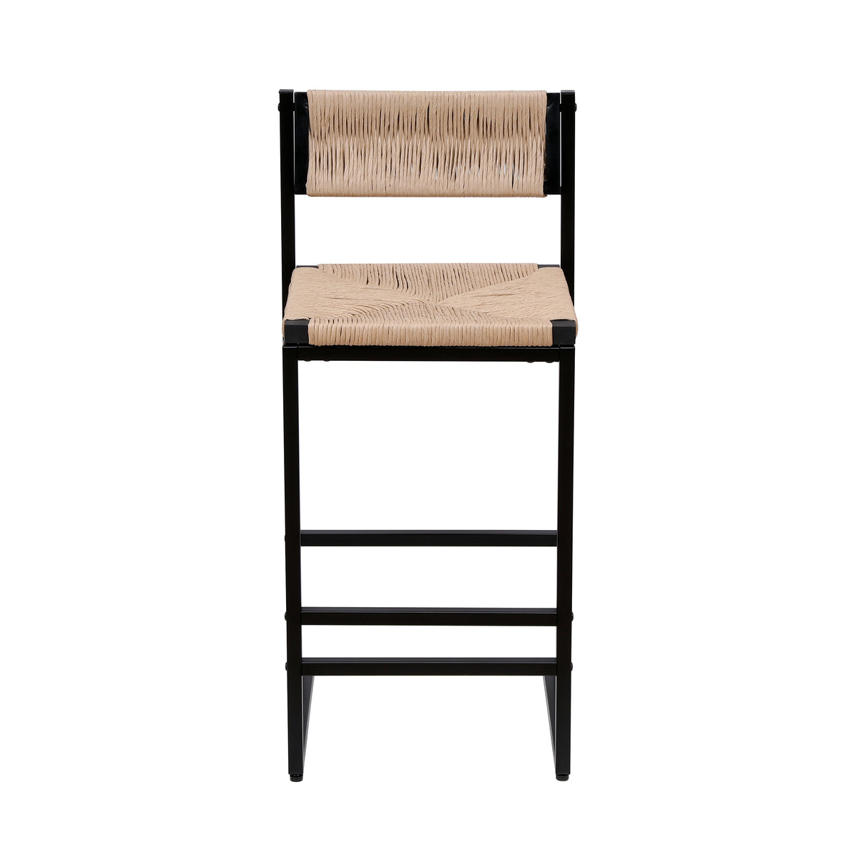 Woven Paper Rope Bar Stools Set of 2 with Back, Honey