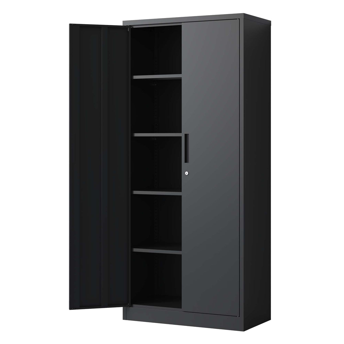 Metal Storage Cabinet, 4 Shelves, Locking, 72 in Tall, Black