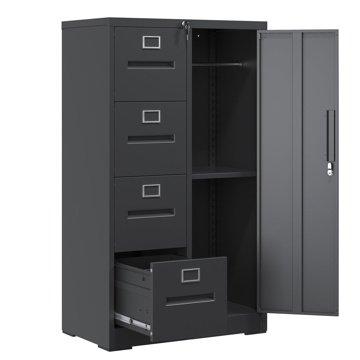 File Cabinet, 4 Drawers, Doors, Locking, 52.3 in Tall, Black, 17.7 in Wide