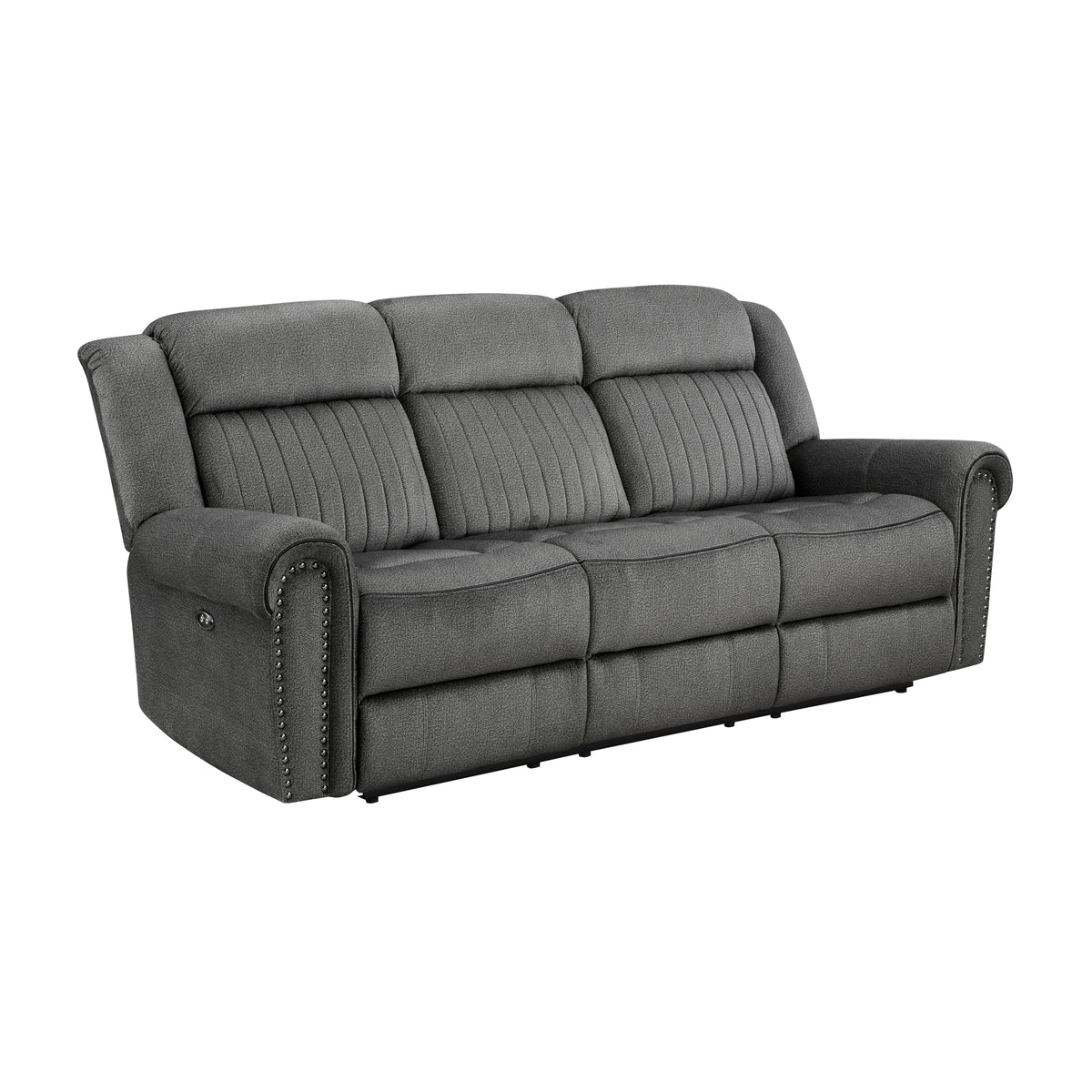 Charcoal Microfiber Power Reclining Sofa, USB Charging, 89 in Wide