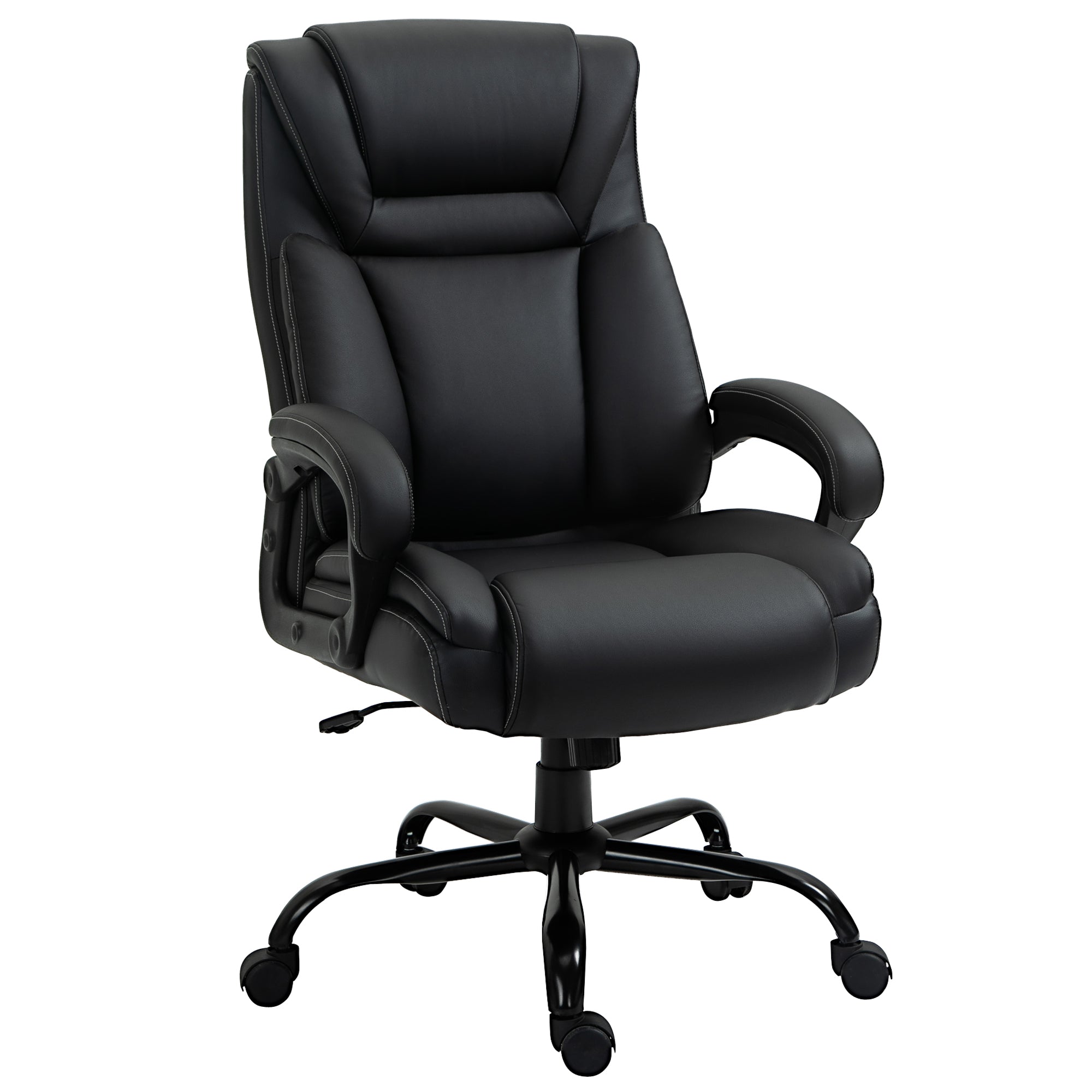 Black Vegan Leather Office Chair, Height Adjustable, 400 lb, 47.3 in Tall