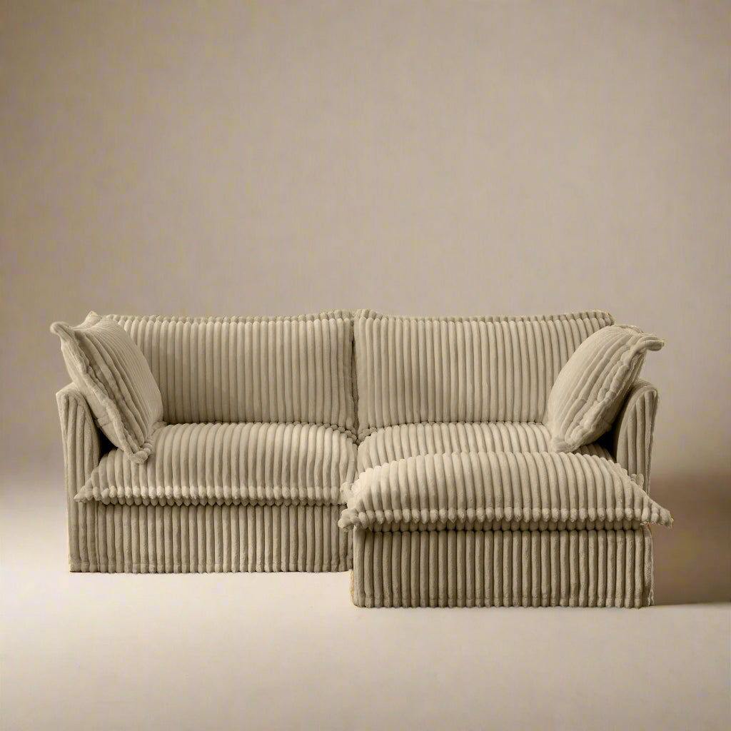 Fluffy 2-Seat Modular Sofa in Corduroy Camel with 1 ottoman #OttOnly_1 #Fabric_Corduroy Camel