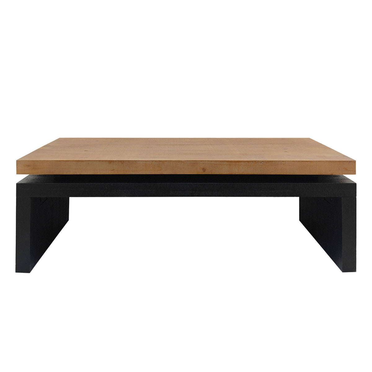 Natural and Black Rustic Floating Top Rectangular Coffee Table, 47.6 in