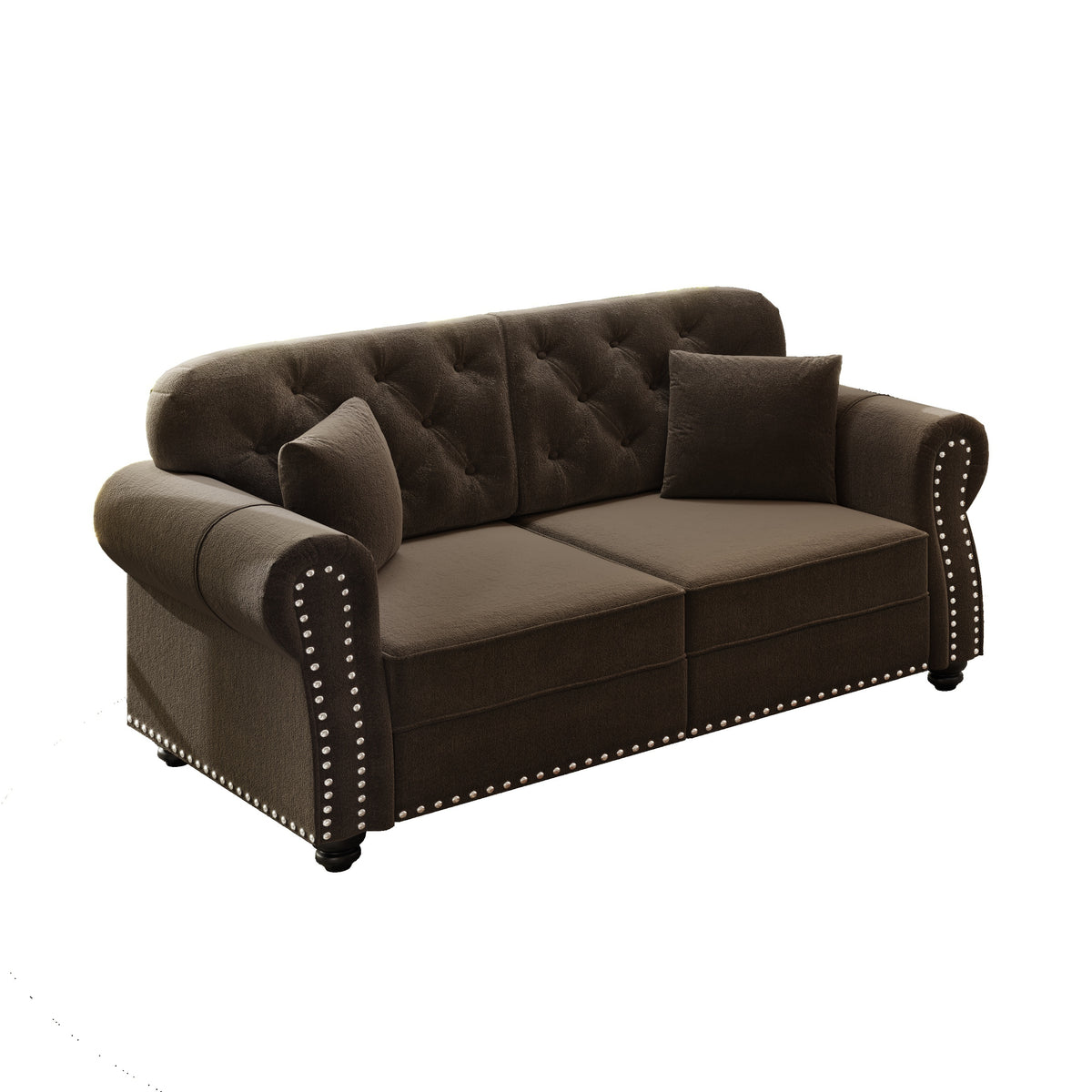 Brown Velvet 2-Seat Tufted Chesterfield Sofa, 63 in Wide, 29.9 in Deep