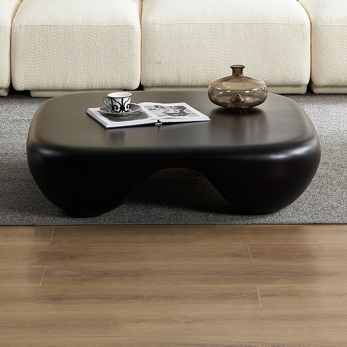 Black Fiberglass Sculptural Square Coffee Table, 39.4 in