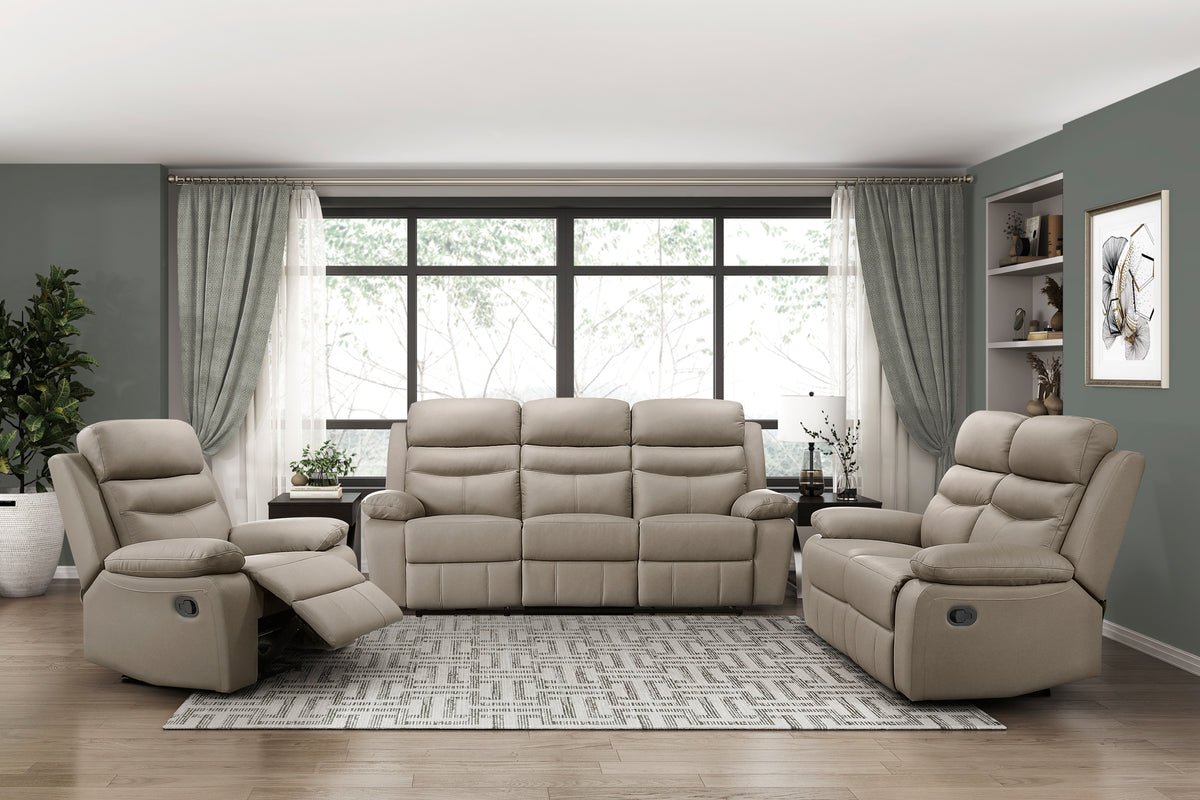 Beige Top Grain Leather 3-Piece Reclining Living Room Set