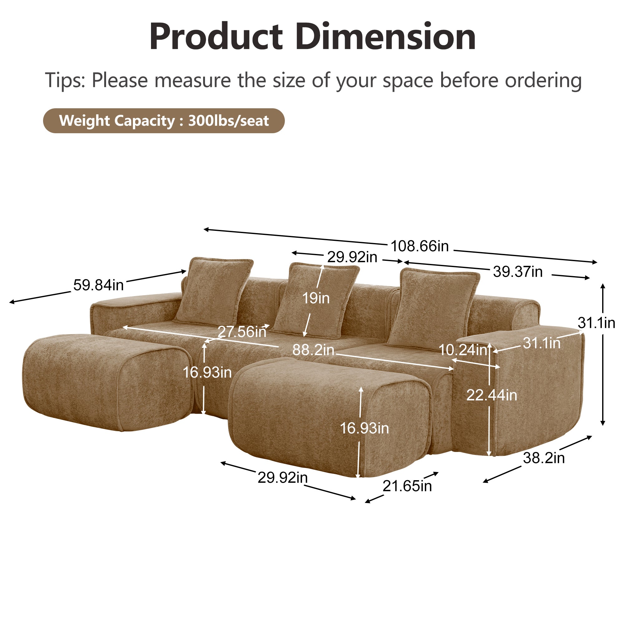 Seneca 3-Seat Boneless Couch in Mocha #OttOnly_2 #Color_Mocha